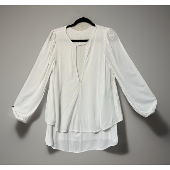 Free People Layered Tunic Dress S Cream Beck‎ Plunging Cutout Keyhole Minimal - Picture 1 of 13